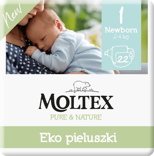 Moltex, Pieluszki ekologiczne, rozmiar 1 Newborn, 2-4 kg, 22 szt. Moltex