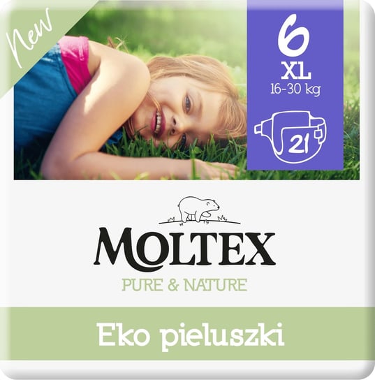 Moltex, Pure&Nature, Pieluszki ekologiczne, rozmiar 6 XL, 16-30 kg, 21 szt. Moltex