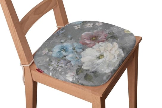 Monet Siedzisko Bartek na krzesło, niebieskie i różowe kwiaty na szarym tle, 40x37x2,5 cm Dekoria