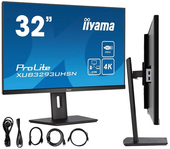 Monitor iiyama ProLite XUB3293UHSN-B5 32" IPS LED 4K /HDMI, DP, USB-C/ KVM, Stacja dokująca USB-C, LAN iiyama