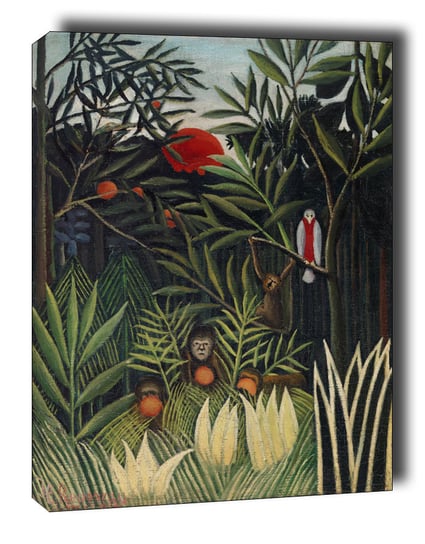 Monkeys and Parrot in the Virgin Forest - obraz na płótnie 40x60 cm Galeria Plakatu