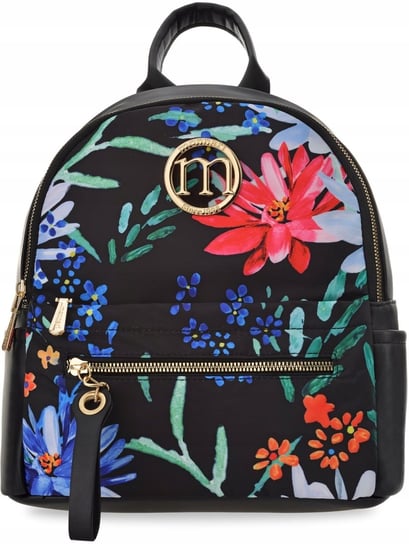 Monnari elegancki plecak damski miejski pakowny plecaczek w kwiaty czarny MONNARI