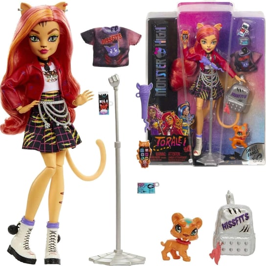 Monster High lalka Toralei lalka 26 cm + akcesoria pupil Sweet Fangs ubrania Mattel