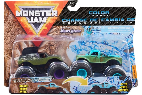 Monster Jam ciężarówki zmieniające kolor Mohawk Warrior i Whiplash Spin Master