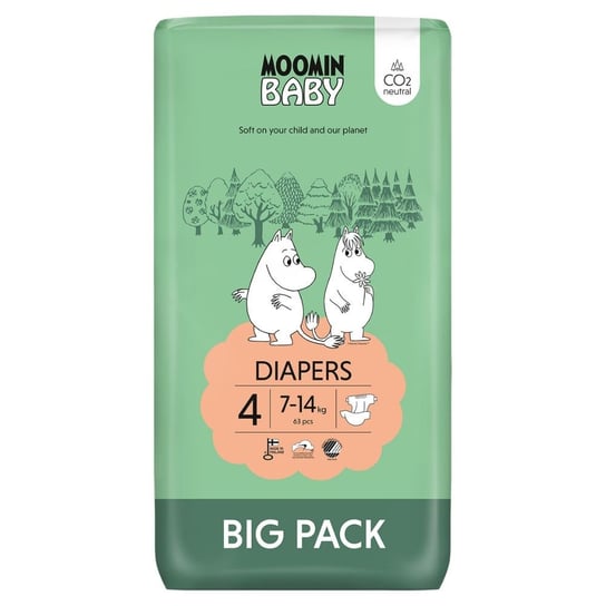 Moomin Baby pieluszki eko Diapers 4 63 szt. 7-14kg (d. Muumi) Moomin