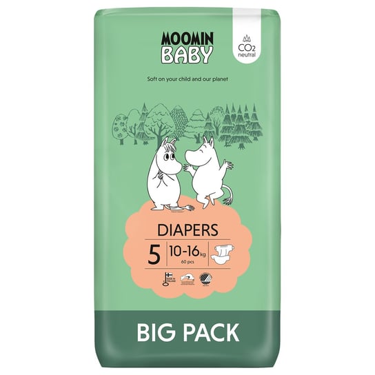 MOOMIN BABY PIELUSZKI EKO DIAPERS 5 60 SZT. 10-16KG BIG PACK (D. MUUMI) Moomin