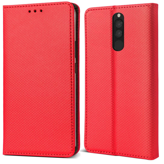 Moozy Case Flip Cover do Xiaomi Redmi 8, czerwony - Inteligentne magnetyczne etui z klapką z uchwytem na kartę i stojakiem MOOZY