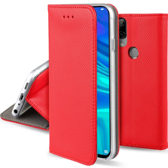 Moozy Etui z klapką do Huawei P Smart 2019, Honor 10 Lite, czerwone - Inteligentne etui z klapką magnetyczną z uchwytem na kartę i stojakiem MOOZY