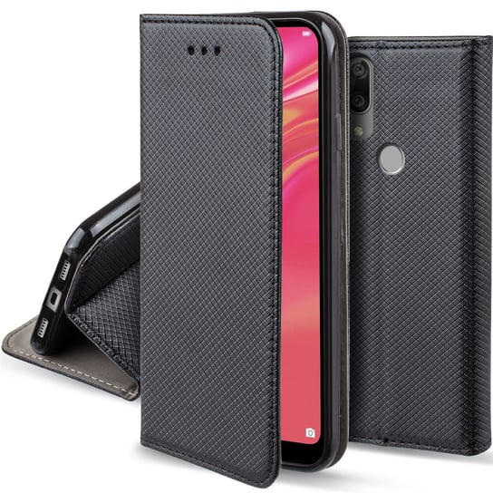 Moozy Etui z klapką do Huawei Y7 2019, Huawei Y7 Prime 2019, czarne - Inteligentne etui z klapką magnetyczną z uchwytem na kartę i stojakiem MOOZY