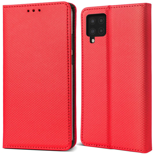 Moozy Etui z klapką do Samsung A22 4G, czerwone - Inteligentne etui z klapką magnetyczną Etui z klapką Folio z uchwytem na kartę i stojakiem, miejscami na karty kredytowe, funkcją podpórki MOOZY