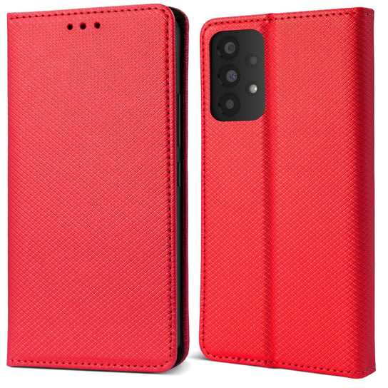 Moozy Etui z klapką do Samsung A33 5G, czerwone - Inteligentne etui z klapką magnetyczną Etui z klapką Folio z uchwytem na kartę i stojakiem, przegródkami na karty kredytowe, funkcją podpórki MOOZY