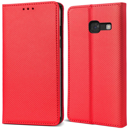 Moozy Etui z klapką do Samsung A5 2017, czerwone - Inteligentne etui z klapką magnetyczną z uchwytem na kartę i stojakiem MOOZY