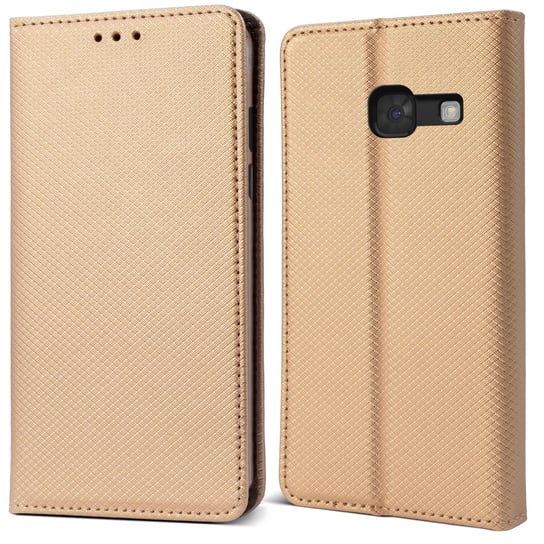 Moozy Etui z klapką do Samsung A5 2017, złote - Inteligentne etui z klapką magnetyczną z uchwytem na kartę i stojakiem MOOZY