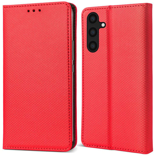 Moozy Etui z klapką do Samsung A54 5G, czerwone - etui z klapką na telefon z uchwytem na kartę i stojakiem, etui z klapką ze wzorem, miejscami na karty kredytowe, magnetycznym etui-portfelem MOOZY
