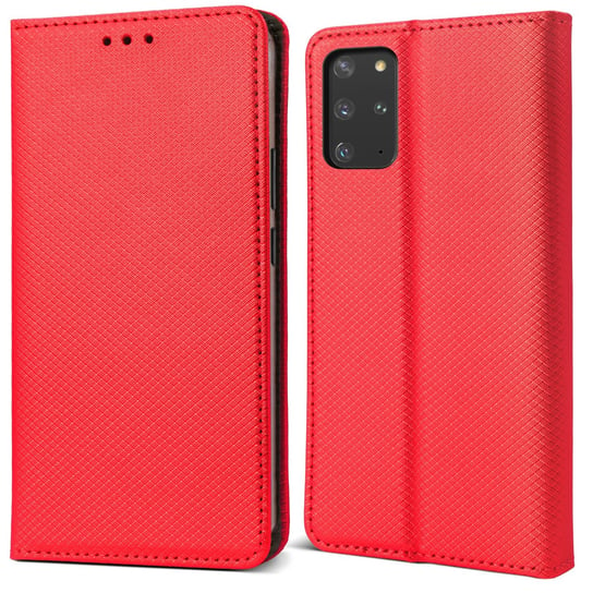 Moozy Etui z klapką do Samsunga S20 Plus, czerwone - Inteligentne etui z klapką magnetyczną z uchwytem na kartę i stojakiem MOOZY