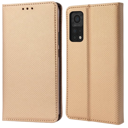 Moozy Etui z klapką do Xiaomi Mi 10T 5G i Mi 10T Pro 5G, złote - Inteligentne etui z klapką magnetyczną z uchwytem na kartę i stojakiem MOOZY