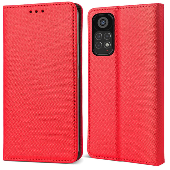 Moozy Etui z klapką do Xiaomi Redmi Note 11 / 11S, czerwone - Inteligentne etui z klapką magnetyczną Flip Folio Etui z portfelem z uchwytem na kartę i stojakiem, miejscami na karty MOOZY