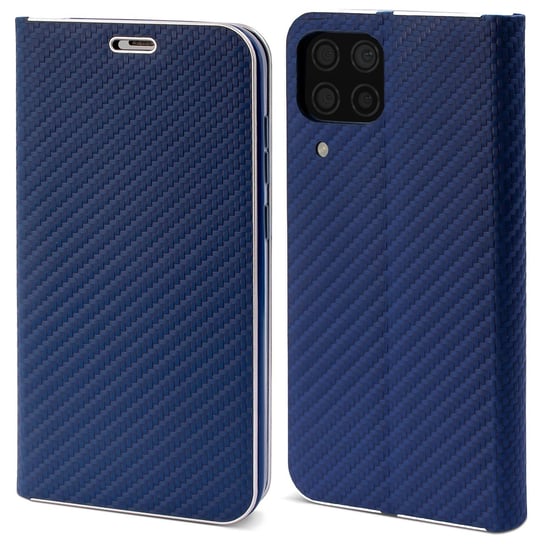 Moozy Etui z portfelem do Huawei P40 Lite, ciemnoniebieski karbon – metaliczna ochrona krawędzi, magnetyczne zamknięcie, klapka z uchwytem na kartę MOOZY