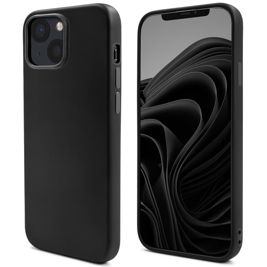 Moozy Lifestyle. Zaprojektowany dla etui iPhone'a 13 Mini, czarne - lekkie etui z płynnego silikonu z matowym wykończeniem i miękką wyściółką z mikrofibry, wysokiej jakości silikonowe etui MOOZY