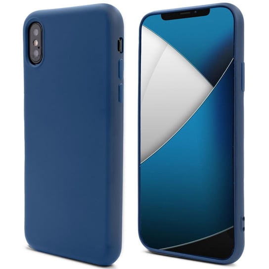 Moozy Lifestyle. Zaprojektowany dla etui iPhone X i iPhone XS, ciemnoniebieskie etui z płynnego silikonu z matowym wykończeniem i miękką wyściółką z mikrofibry MOOZY