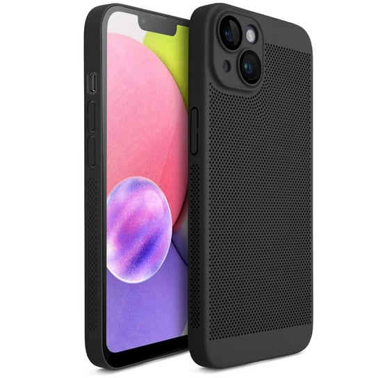 Moozy VentiGuard Etui na telefon do iPhone'a 15, czarne, 6,1 cala - Oddychające etui z perforowanym wzorem zapewniającym cyrkulację powietrza, wentylację, etui na telefon zapobiegające przegrzaniu MOOZY