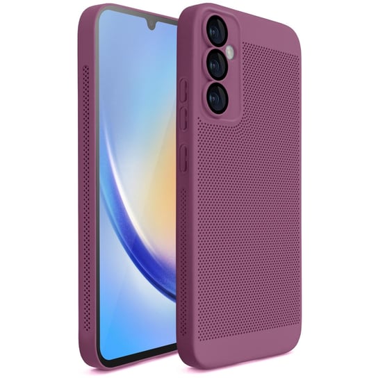 Moozy VentiGuard Etui na telefon do Samsung A34 5G, fioletowe - Oddychające etui z perforowanym wzorem zapewniającym cyrkulację powietrza, wentylację, etui na telefon zapobiegające przegrzaniu MOOZY