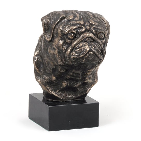 Mops, Pug, Carlin - statuetka psa, popiersie na kamiennej podstawie, rzeźba, trofeum na wystawę psów marki Art-Dog Art-Dog