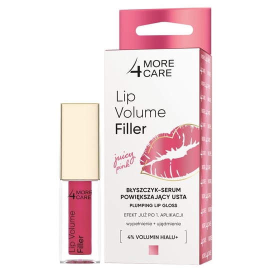 More4Care Lip Volume Filler, Błyszczyk-serum powiększający usta, Juicy Pink, 4.8g More4Care