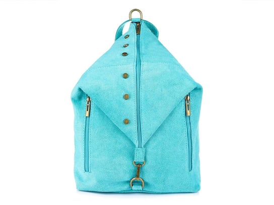 Morski włoski stylowy plecak damski skórzany zamsz A4 W14 niebieski Vera Pelle