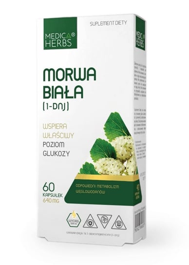 Morwa Biała (1-DNJ) 640 mg Medica Herbs POZIOM GLUKOZY, Suplement diety, 60 kapsułek Medica Herbs