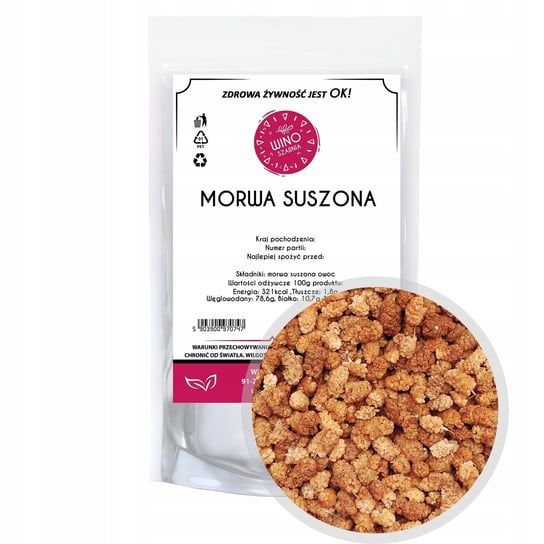 Morwa Biała Suszona Owoc - 500g bez pestek Owoce morwy białej Superfood Winoszarnia