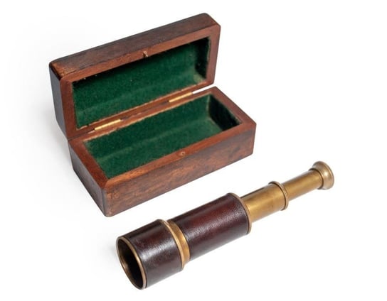 Mosiężno - skórzana luneta składana UPOMINKARNIA TEL-0124B w pudełku drewnianym UPOMINKARNIA
