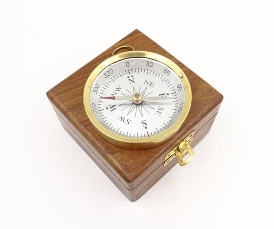 Mosiężny Kompas W Drewnianym Pudełku - C35A GIFTDECO