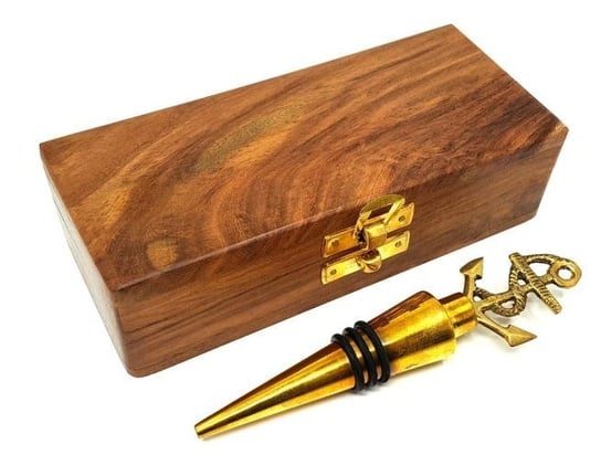 Mosięzny korek do wina - stoper w pudełku drewnianym MIS-1006 GIFTDECO