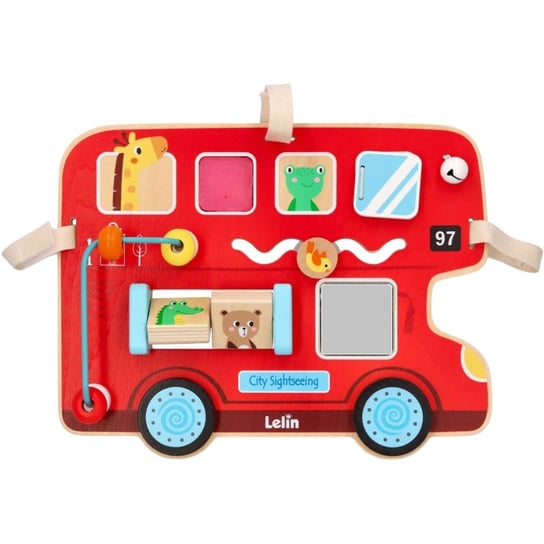 Motoryczna tablica dla dzieci czerwony autobus Lelin z drewna Lelin