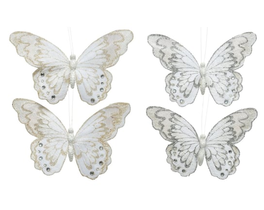 Motylki Na Klipsach Ozdoba Dekoracja Brokat Biały ABC