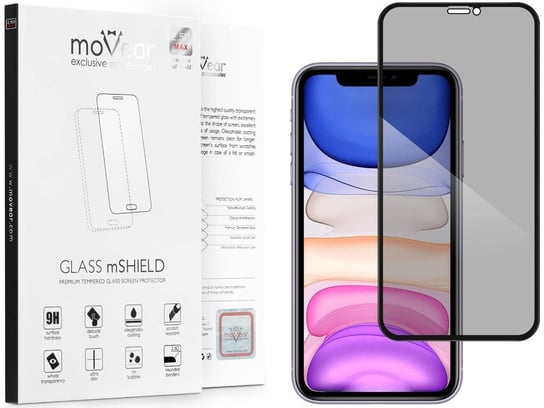 moVear 2.5D MAX privacy - Prywatyzujące szkło hartowane do Apple iPhone 11 / Xr (6.1") na Cały Ekran | antySpy, do etui, fullGlue, 9H moVear