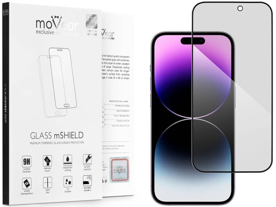moVear 2.5D Max Privacy - Prywatyzujące Szkło Hartowane Do Apple Iphone 14 Pro Max (6.7") Na Cały Ekran | Antyspy, Do Etui, Fullglue, 9H moVear