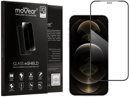moVear 3D PRO-E - Szkło hartowane do Apple iPhone 12 Pro Max (6.7") na Cały Ekran | Do Etui, fullGlue, 9H moVear