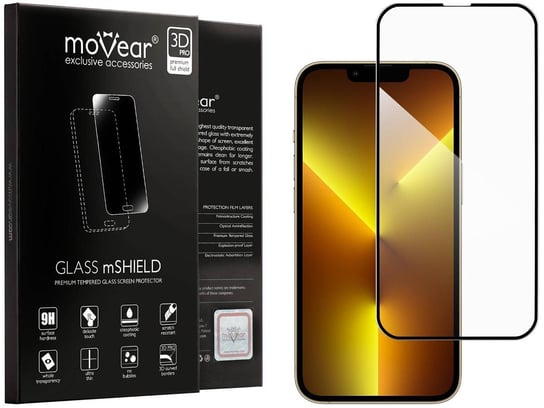 moVear 3D PRO-E - Szkło hartowane do Apple iPhone 13 Pro / 13 (6.1") na Cały Ekran | Do Etui, fullGlue, 9H moVear