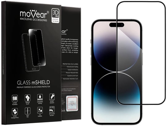 moVear 3D Pro-E - Szkło Hartowane Do Apple Iphone 14 Pro (6.1") Na Cały Ekran | Do Etui, Fullglue, 9H moVear