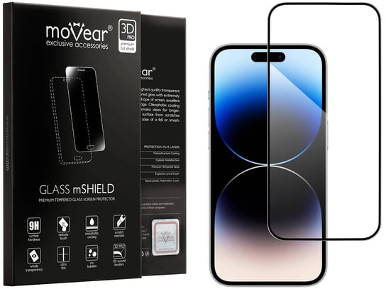 moVear 3D Pro-E - Szkło Hartowane Do Apple Iphone 14 Pro Max (6.7") Na Cały Ekran | Do Etui, Fullglue, 9H moVear