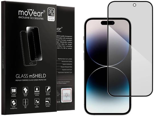 moVear 3D Pro Privacy - Prywatyzujące Szkło Hartowane Do Apple Iphone 14 Pro (6.1") Na Cały Ekran | Antyspy, Fullglue, 9H moVear