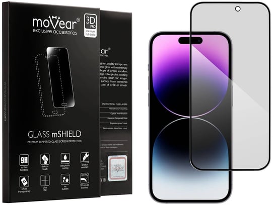 moVear 3D Pro Privacy - Prywatyzujące Szkło Hartowane Do Apple Iphone 14 Pro Max (6.7") Na Cały Ekran | Antyspy, Fullglue, 9H moVear