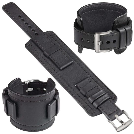 moVear Cw1 22mm Szeroki skórzany pasek do zegarka / smartwatcha | Czarny z czarnym przeszyciem, rozmiar M/L moVear