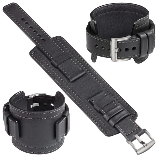 moVear Cw1 22mm Szeroki skórzany pasek do zegarka / smartwatcha | Czarny z grafitowym przeszyciem, rozmiar M/L moVear