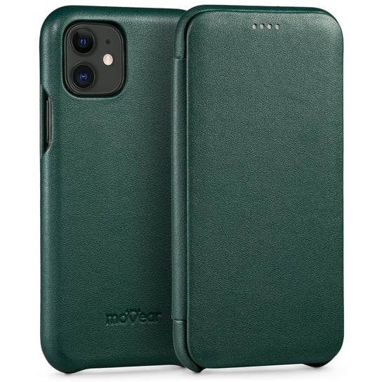 moVear flipSide S - Skórzane etui do Apple iPhone 11 (6.1") | Pokrowiec slim case, Skóra naturalna nappa (Zielony butelkowy) moVear