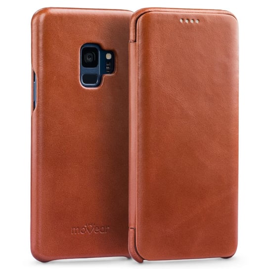 moVear flipSide S - Skórzane etui do Samsung Galaxy S9 (5.8") | Pokrowiec slim case, Skóra naturalna vintage (Brązowy) moVear