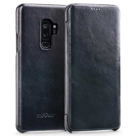 moVear flipSide S - Skórzane etui do Samsung Galaxy S9+ (Plus) (6.2") | Pokrowiec slim case, Skóra naturalna vintage (Czarny) moVear