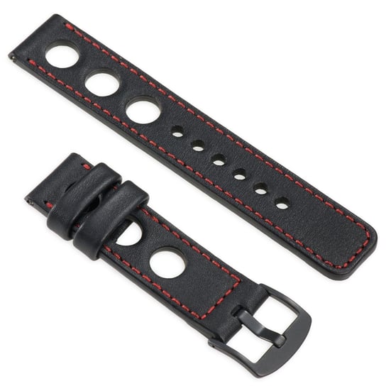 moVear uBand R1 18mm Skórzany pasek do zegarka / smartwatcha | Czarny z czerwonym przeszyciem, rozmiar M/L moVear